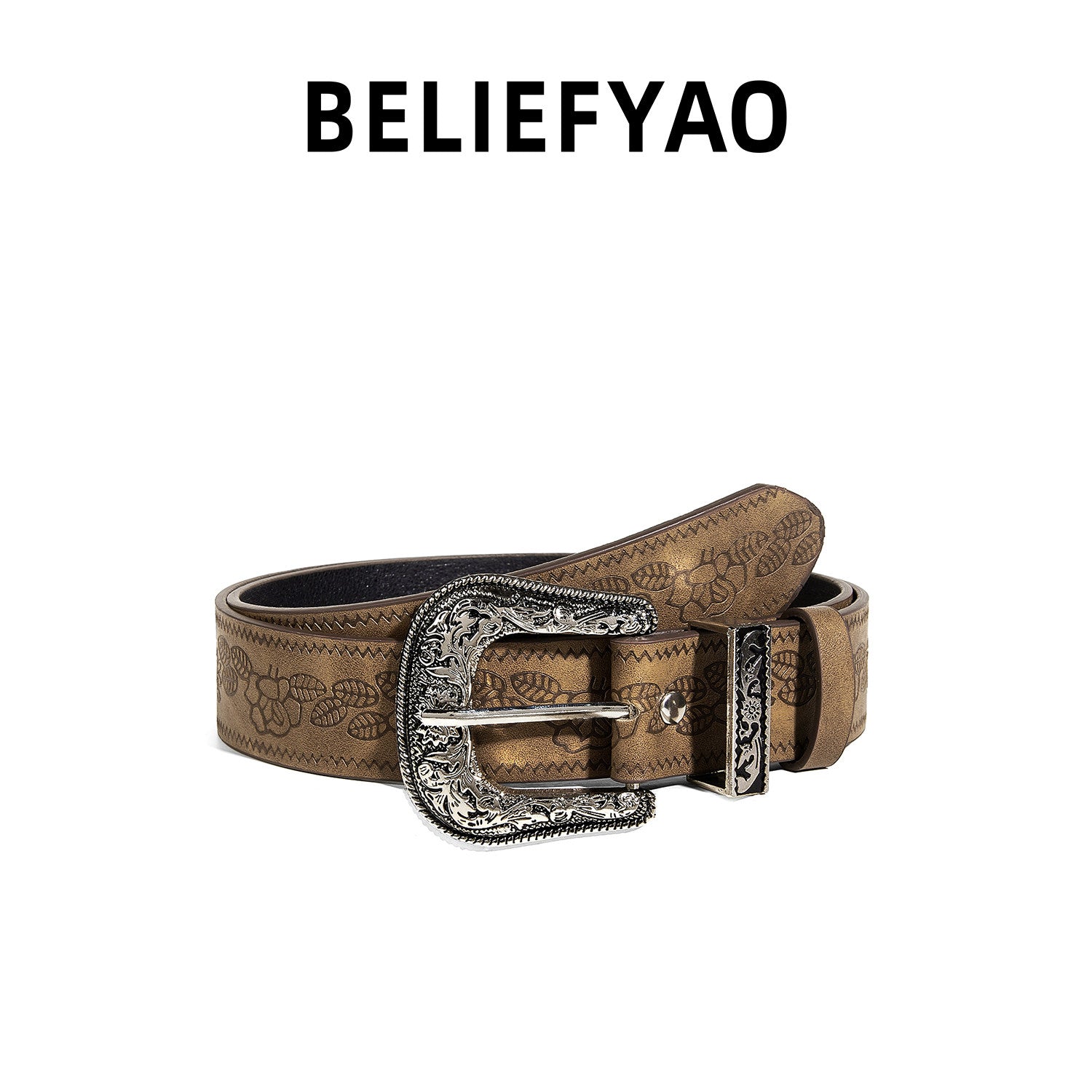 Retro Floral Embossed Belt | width and pin holes reference