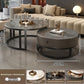 Round nesting tables, black frame, gray cabinet, gray stone tops, labeled 70 CM and 50 CM