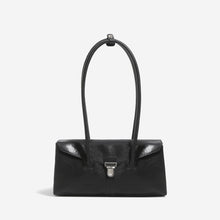 Compact PU Leather Baguette Shoulder Bag with Push Lock