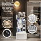 Blue astronaut bear statue on a round base, 147 cm total height, with moon lamp, speaker and coin bank callouts