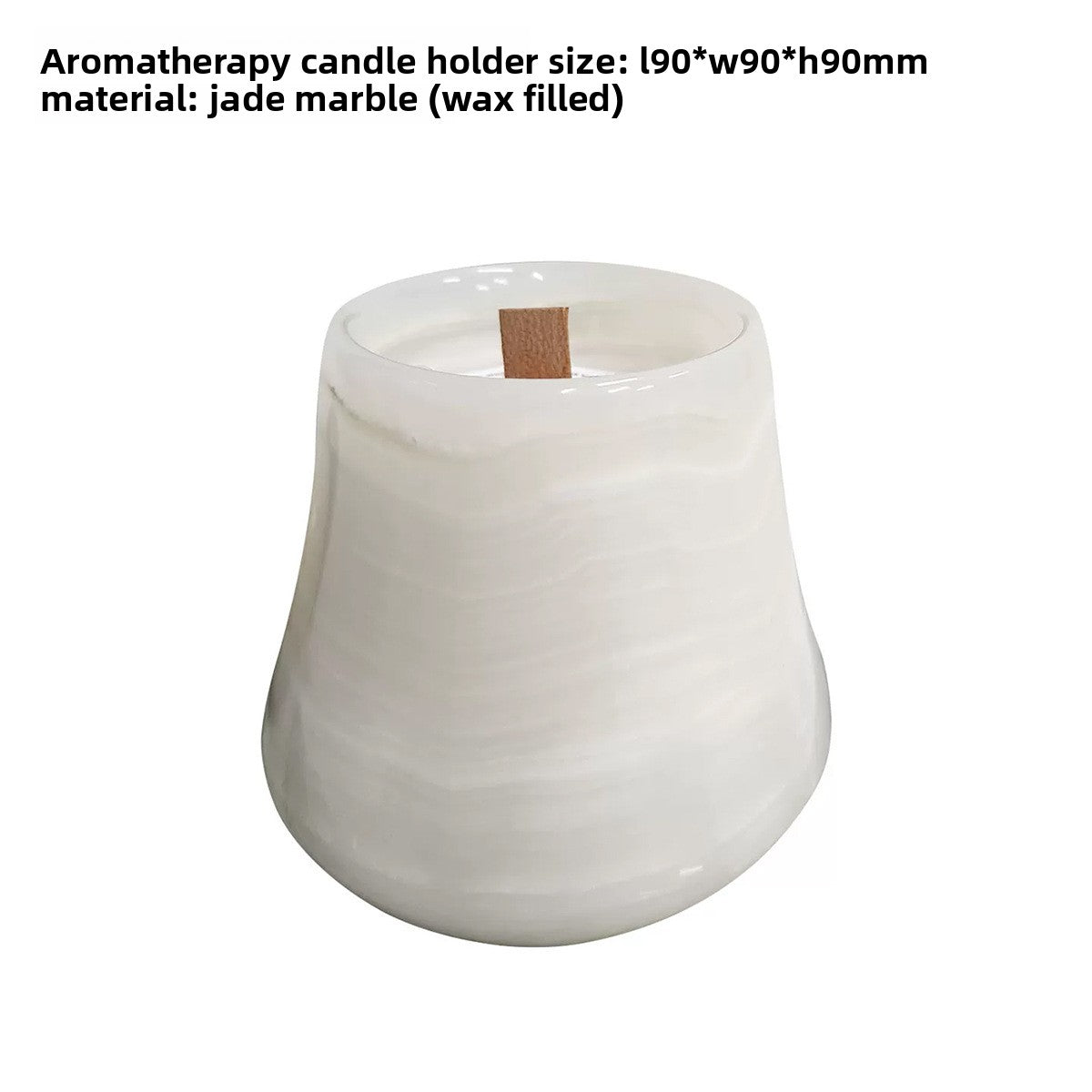 Jade marble candle cup, 90 by 90 by 90 mm, wax filled option with a poured candle and wooden wick