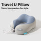 Sky blue and light gray U shaped neck pillow with front cord, adult size, cloth storage box option