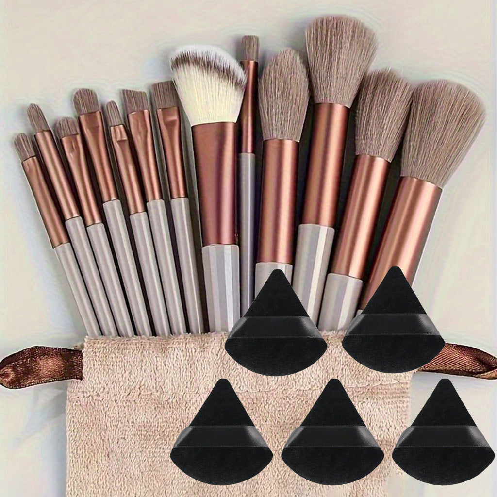 13 piece makeup brush set, the set arranged with its cloth pouch
