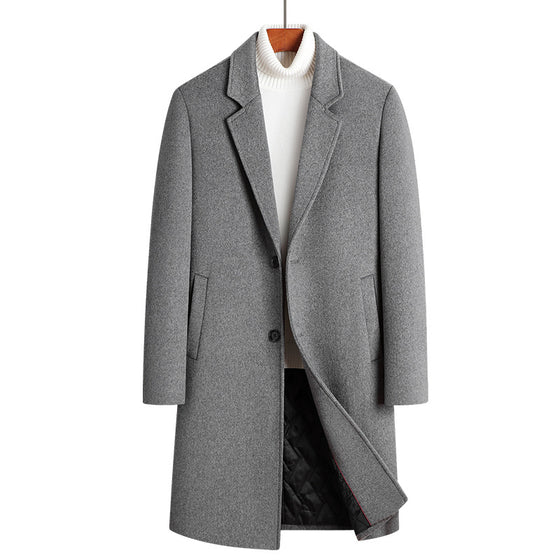 Men's Long Single-Breasted Wool Blend Coat with Quilted Lining