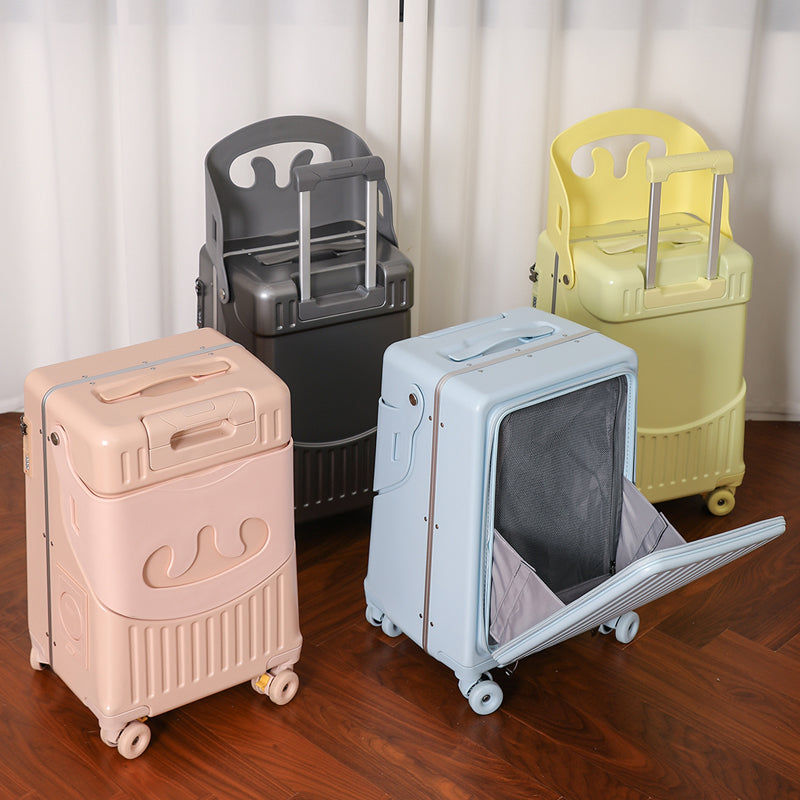 Children's foldable front-opening swivel suitcase