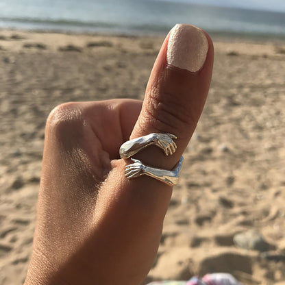 Adjustable Open Hugging Hands Ring