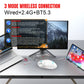 White T90 gaming mouse on a desk beside a laptop and tablet with wired, 2.4G and Bluetooth steps listed