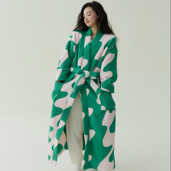 Unisex Coral Fleece Long Robe with Belt and Pockets, Anti-Static
