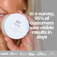 Woman holding a SIIMUNANA teeth whitening powder tub next to her smile with a survey line and press logos