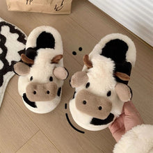 Plush Cow Face House Slippers with Thick TPR Sole