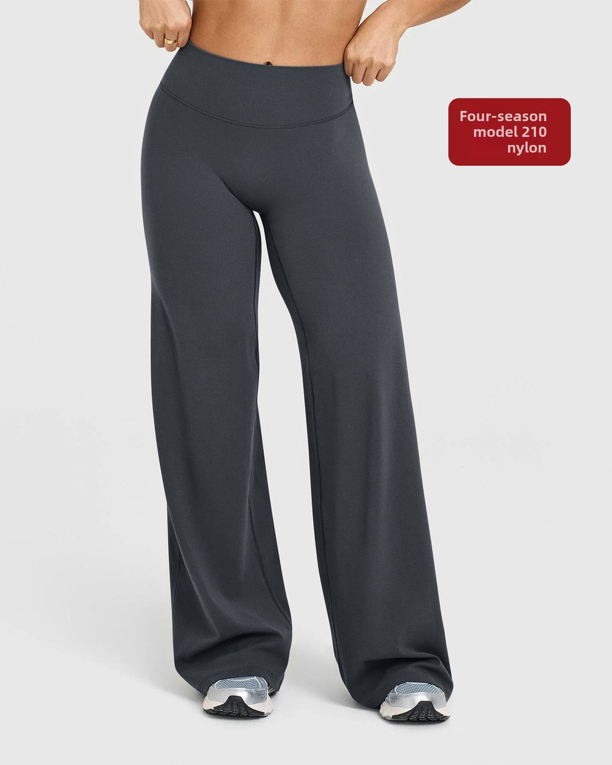 Wide leg stretch pants falling straight and full from the thigh