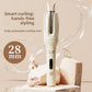 Cream automatic hair curler upright, about 28 mm rotating barrel, hands free styling with heat screen