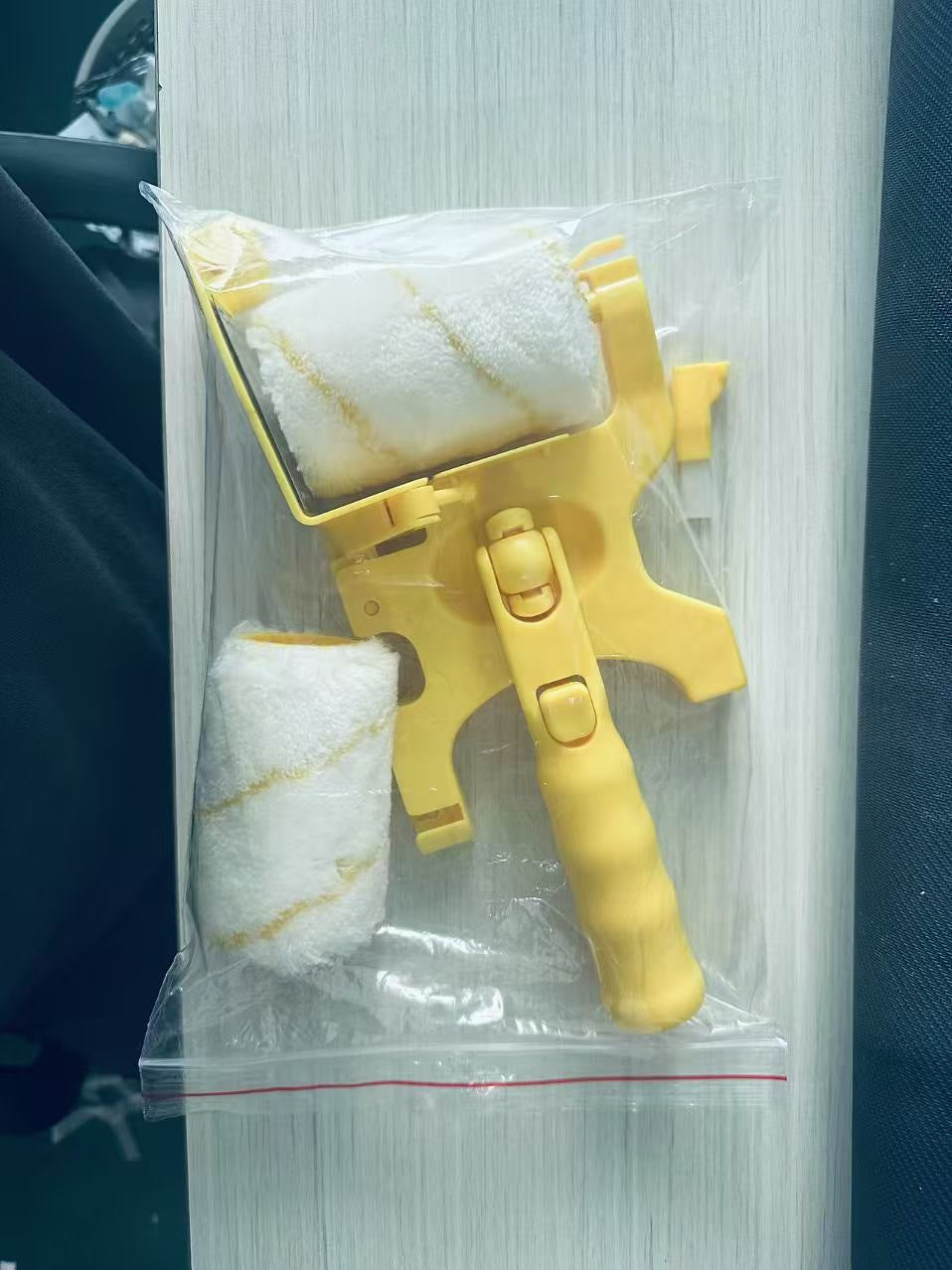 Yellow handle set in a clear OPP bag with the trimming roller brush and a second roller, Yellow Handle Set OPP Bag option