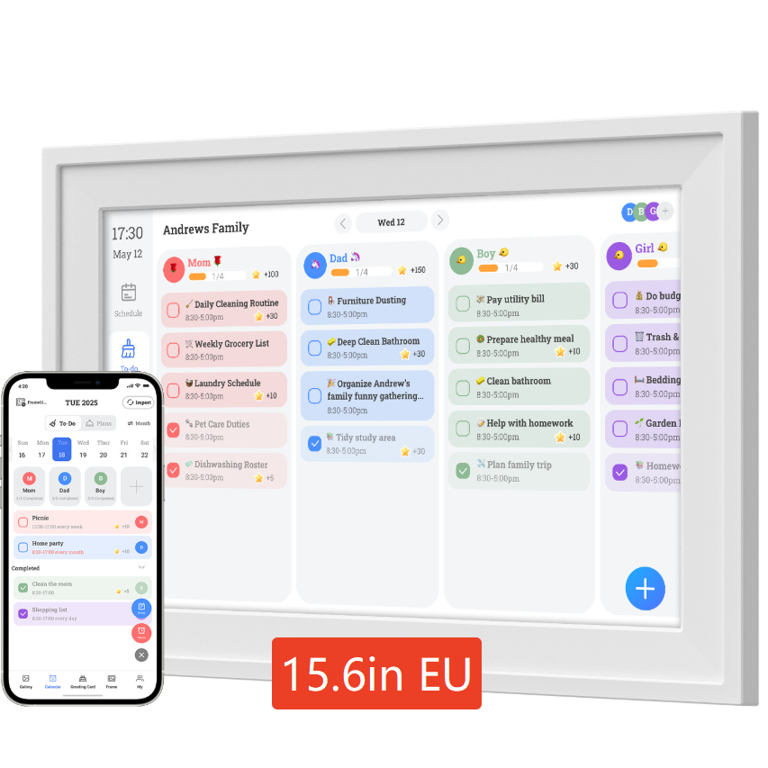 Digital family calendar screen showing to do lists and completed tasks with star rewards