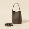 Genuine Leather Bucket Bag - Dark Gray