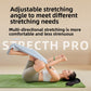 Wide fabric yoga stretching strap with a bar handle and a foot loop held behind the back in a stretch