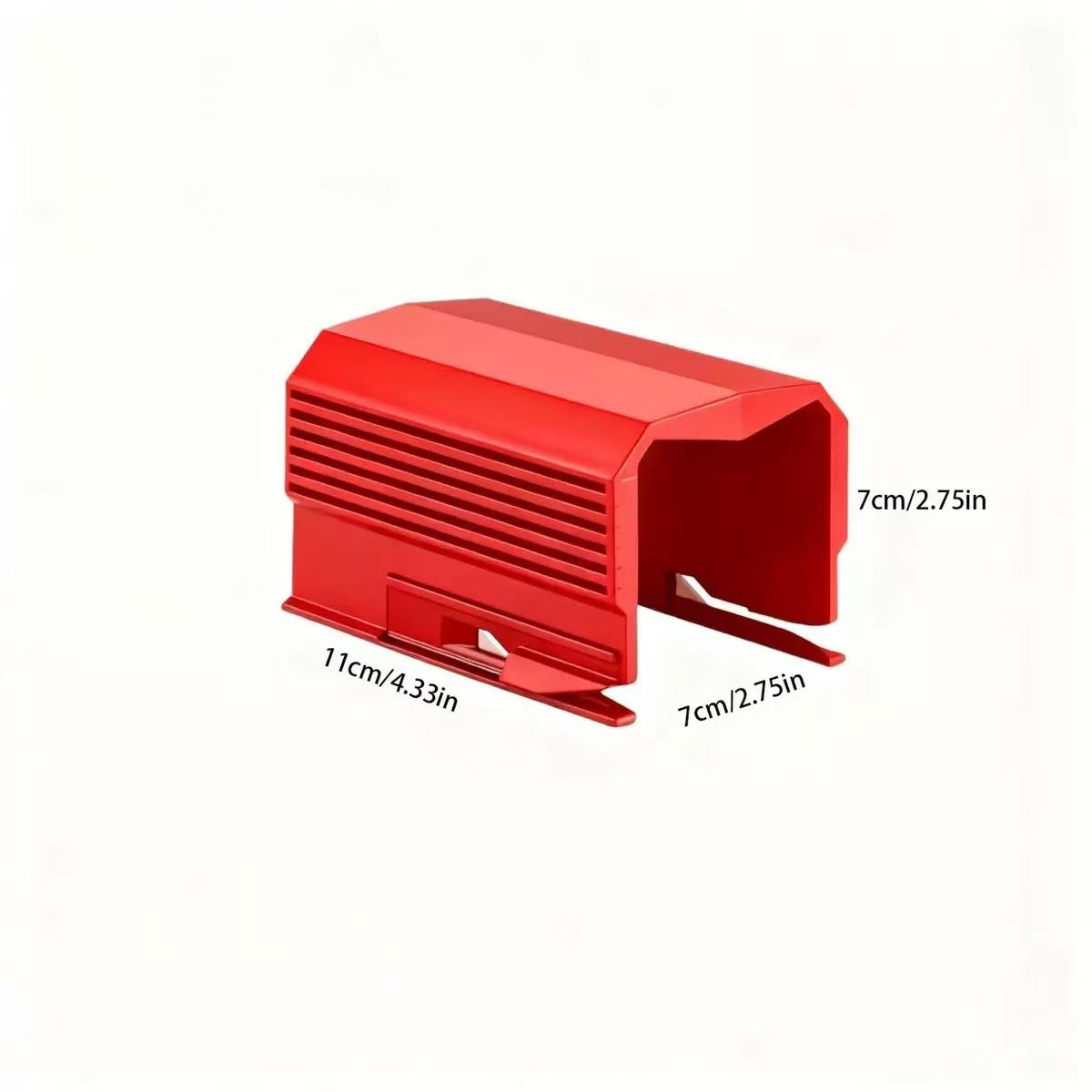 Red square tube paper cutter with a size panel showing 11 cm length and 7 cm height and width, Red option