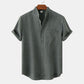 Mens Stand Collar Casual Button Down Short Sleeve Shirt