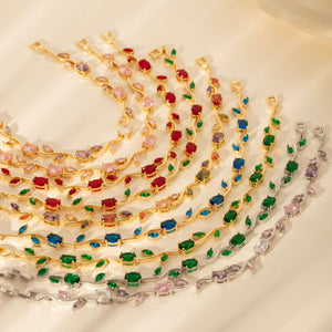 Side profile of the zircon gold leaf bracelet showing the slim chain and leaf links