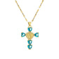 Marquise cut colored cubic zirconia cross pendant on a fine chain, angled view