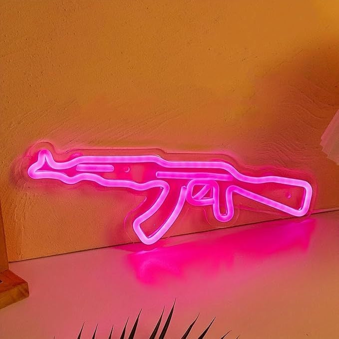 Rose red LED neon gaming wall sign glowing softly