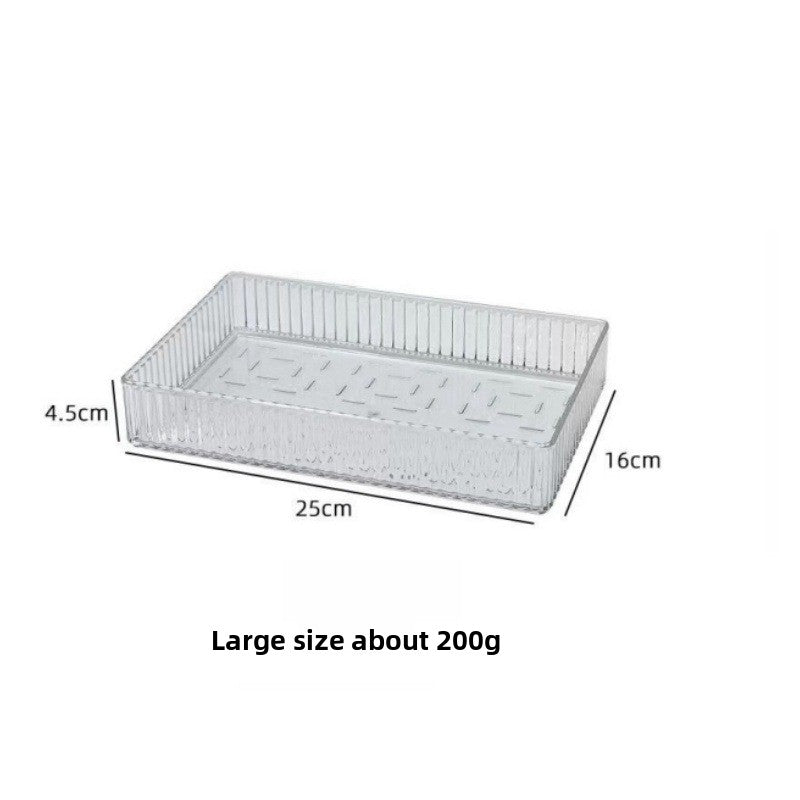 Wide clear acrylic drawer tray shown with its 25 by 16 cm dimensions