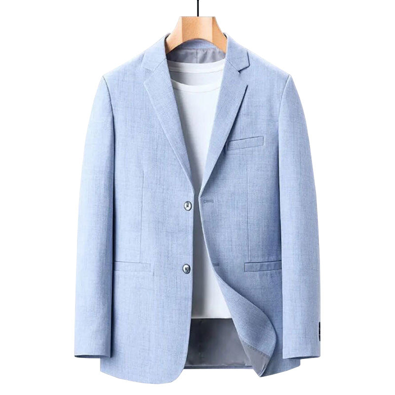 Mens slim fit linen blend blazer in blue, full jacket view