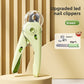 Close view of the stainless cutting head and round LED lens on the white pet nail clipper