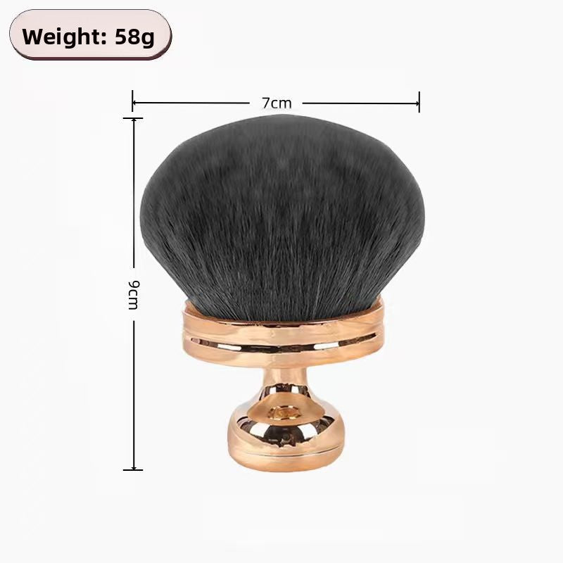 Rose gold handle mushroom brush with black bristles and measurement labels