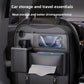 Side profile of leather-look car seat back organizer strapped to the front seat