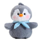 Grey and white penguin plush toy with an orange beak on a white background