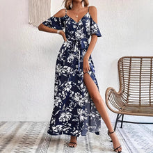 Womens Floral Cold Shoulder Slit Maxi Dress