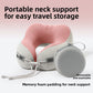Coral pink and beige U shaped neck pillow beside a round gray storage box, adult size, single pillow option