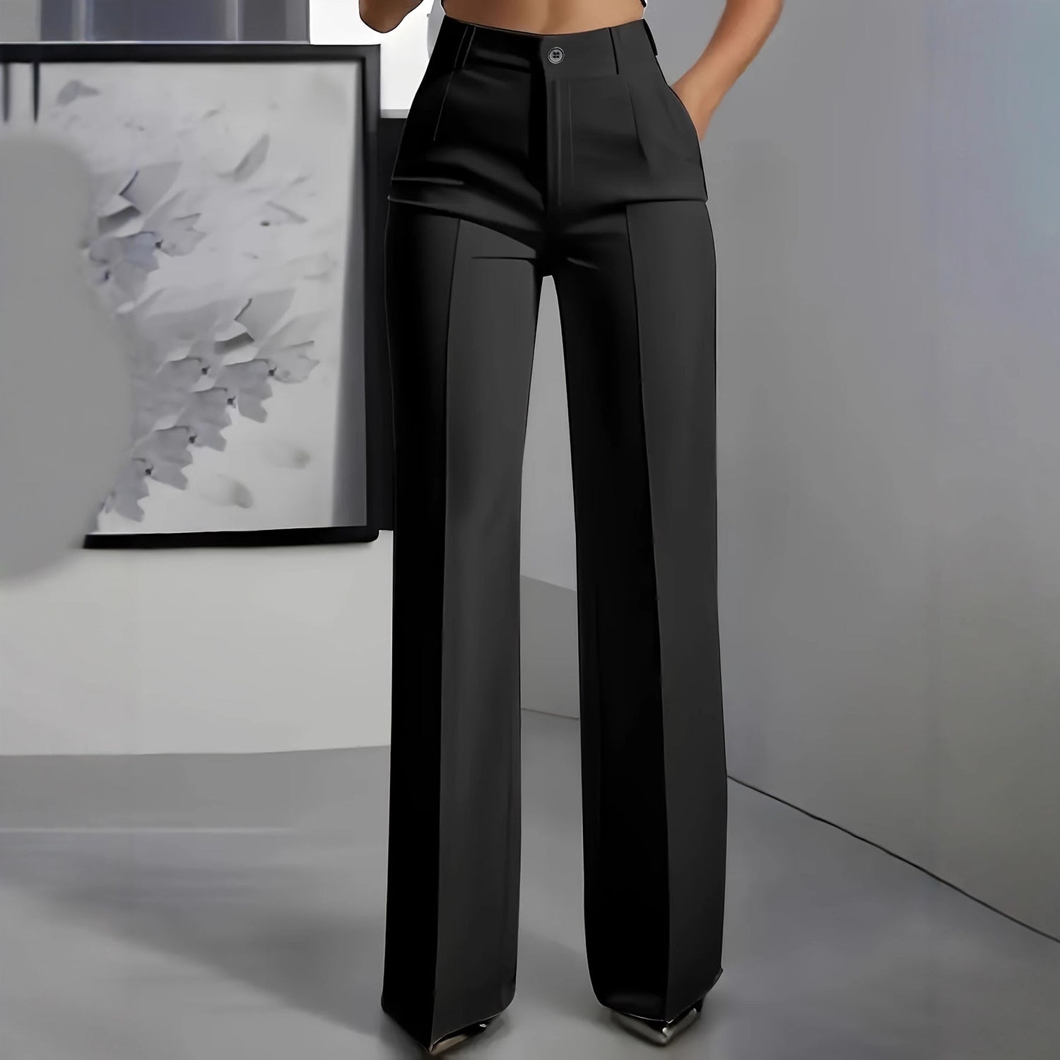 High waist wide leg trousers paired with a fitted top for an evening look