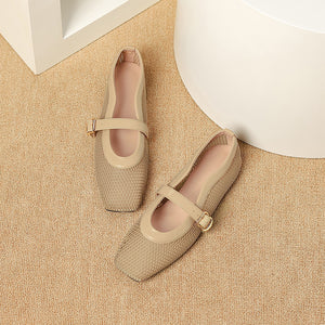 Square toe mesh ballet flats shown from the front