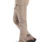 Khaki cotton tactical cargo pants side view with zip flap pocket, size L option