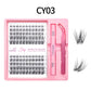 Lash cluster style CY03 in a 10 row tray with dual-ended glue pen, tweezers and a close-up of the cluster shape