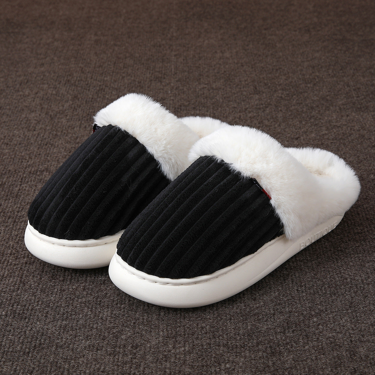 Plush lined mule slippers from above with the ribbed velvet toe and the plush cuff