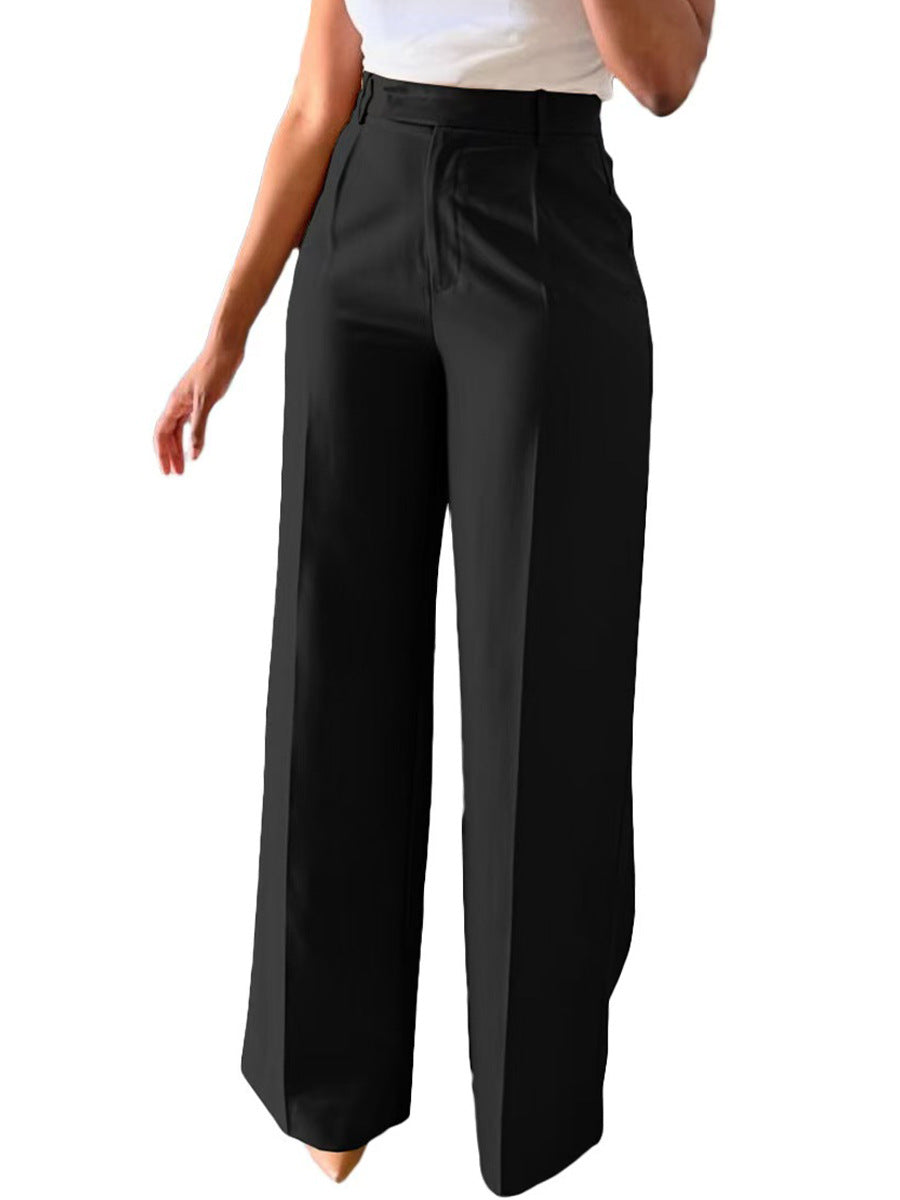Side angle of the straight leg pant showing the line from hip to hem