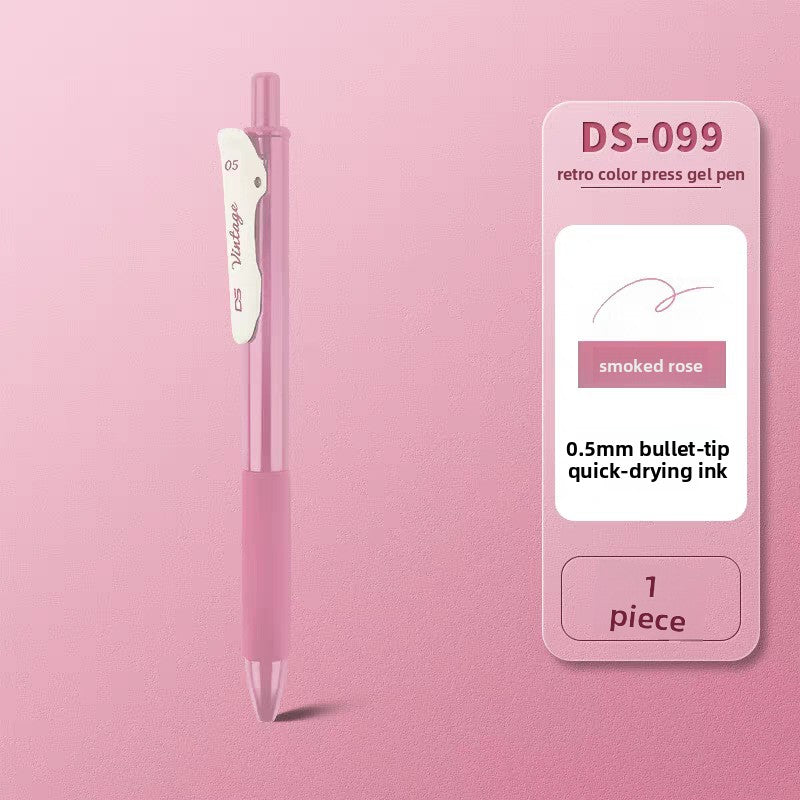 Pink retractable gel pen on a matching background, labeled Smoked rose, Smoked Rose 1pc