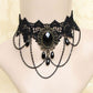 Vintage lace choker necklace with a faceted cabochon centre and hanging bead drops