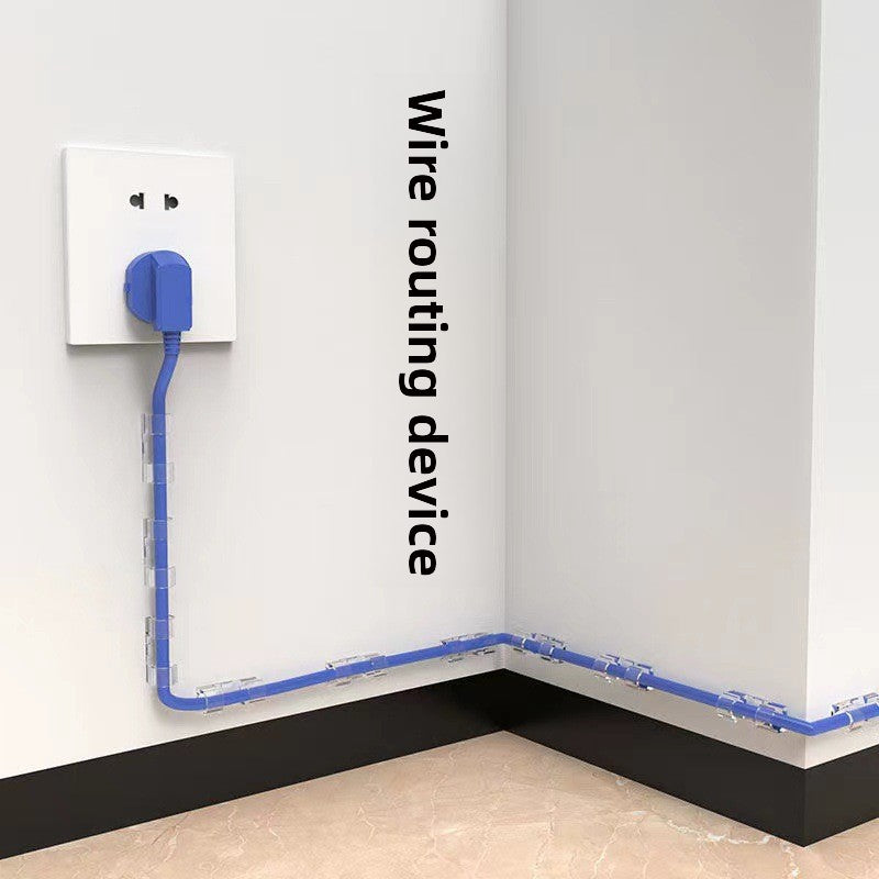 Clear acrylic cable clip with its open hook and adhesive base shown up close