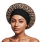 Small Leopard Print satin sleep bonnet with ruffled crown and wide elastic band, 30 cm diameter