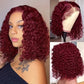 Short curly synthetic lace front bob wig shown on a model, styled soft