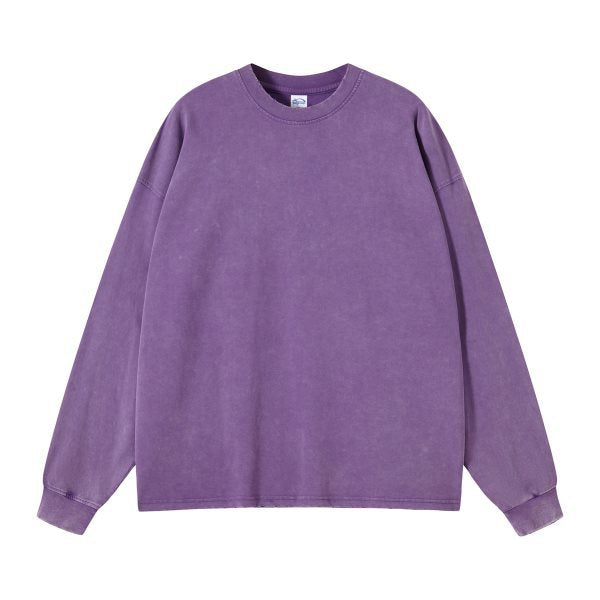 Washed heavyweight oversized long sleeve tee in dark red hanging from the front