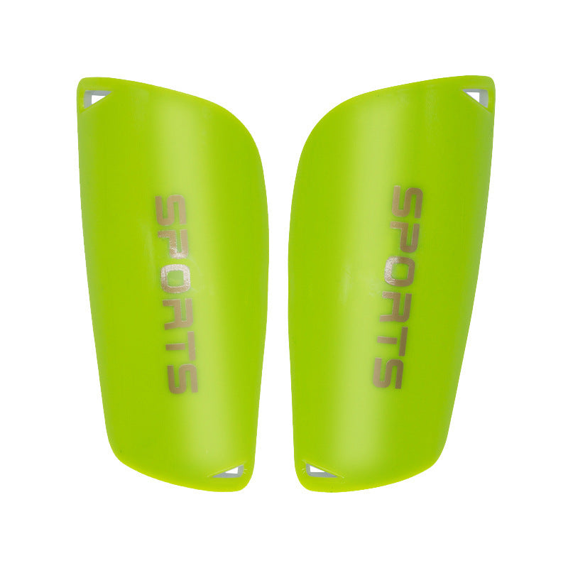 Fluorescent Yellow hard shin guard plates printed SPORTS on a white background, Fluorescent Yellow Guard option, size Adult L
