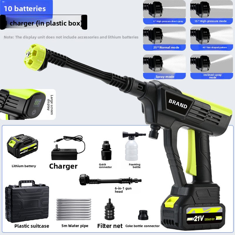 Hard plastic carry case holding the pressure washer gun and its accessories