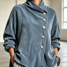Womens Vintage Corduroy Jacket with Asymmetric Button Front and High Collar