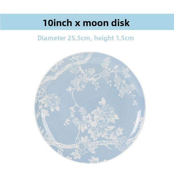 10 inch pale blue porcelain moonlight disc with a white blossom print