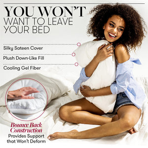 Rectangular white bed pillow with a soft polyester fill and a striped brushed cover